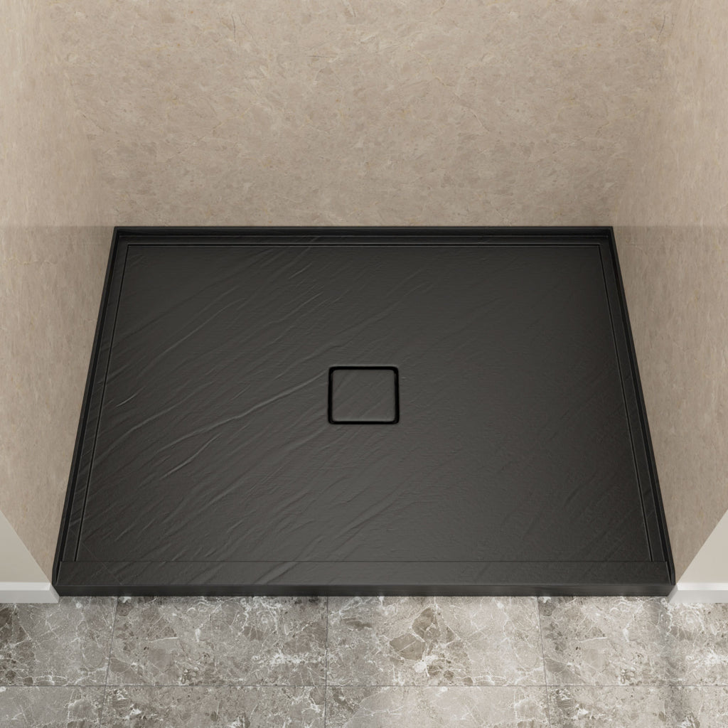48" x 36" in Shower Base,resin and fiberglass,Center Drain Single-Threshold Shower Pan,Black Vein Black SKU T6587P581306 product image 1