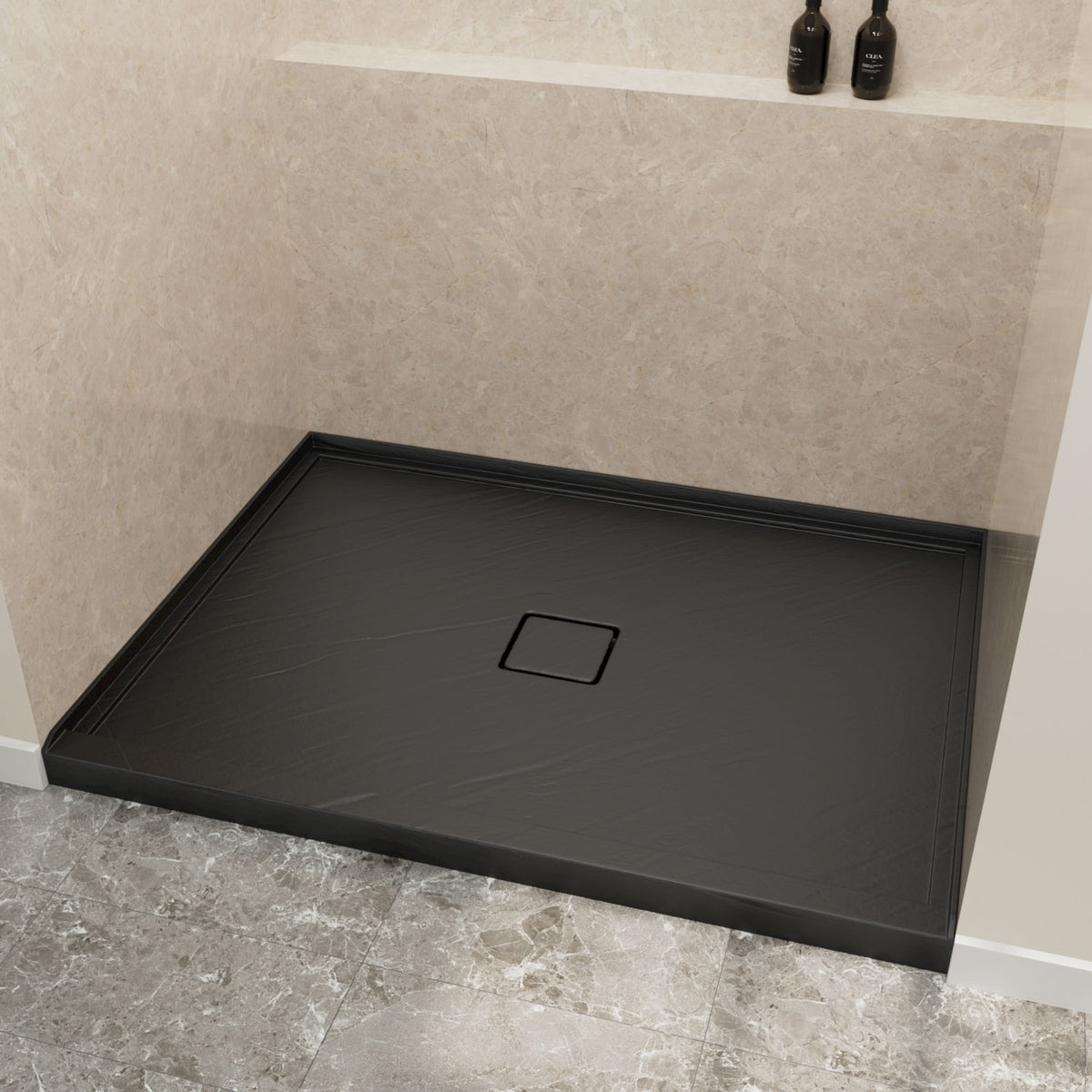 48" x 36" in Shower Base,resin and fiberglass,Center Drain Single-Threshold Shower Pan,Black Vein Black SKU T6587P581306 product image 2