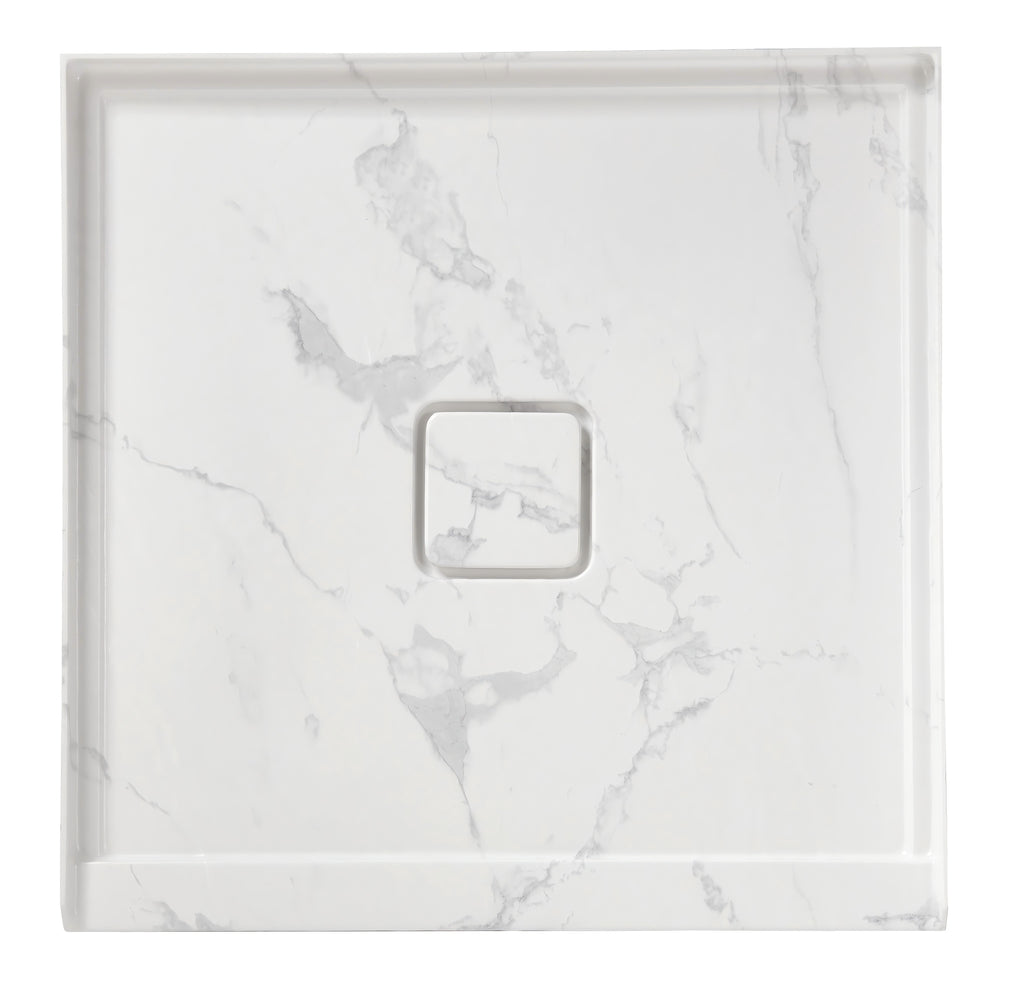 36" x 36" in Shower Base,resin and fiberglass,Center Drain Single-Threshold Shower Pan,Jazz White Vein White+ Charcoal SKU T6587P581366 product image 3