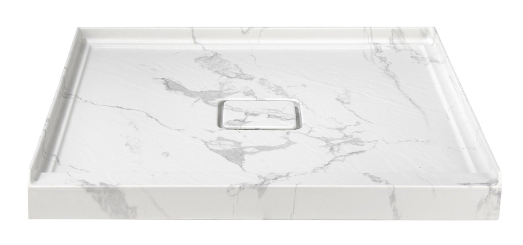 36" x 36" in Shower Base,resin and fiberglass,Center Drain Single-Threshold Shower Pan,Jazz White Vein White+ Charcoal SKU T6587P581366 product image 5