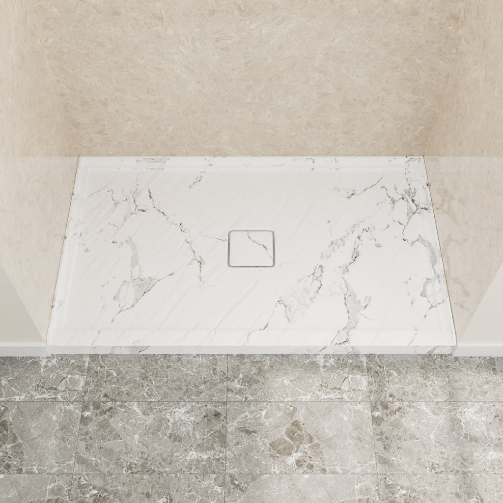 60" x 36" in Shower Base,resin and fiberglass,Center Drain Single-Threshold Shower Pan,JazzWhite Vein White+ Charcoal SKU T6587P581326 product image 1