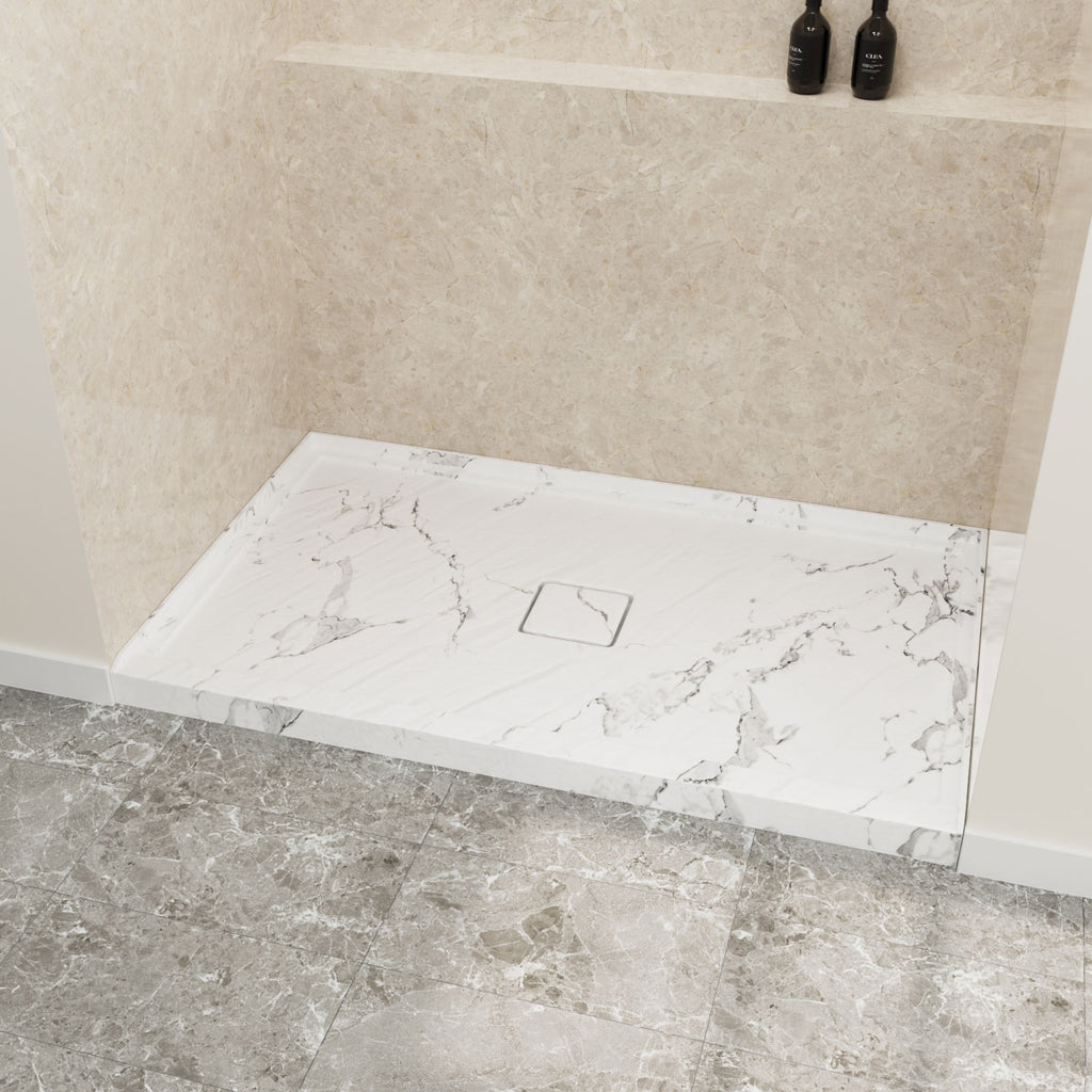 60" x 36" in Shower Base,resin and fiberglass,Center Drain Single-Threshold Shower Pan,JazzWhite Vein White+ Charcoal SKU T6587P581326 product image 2