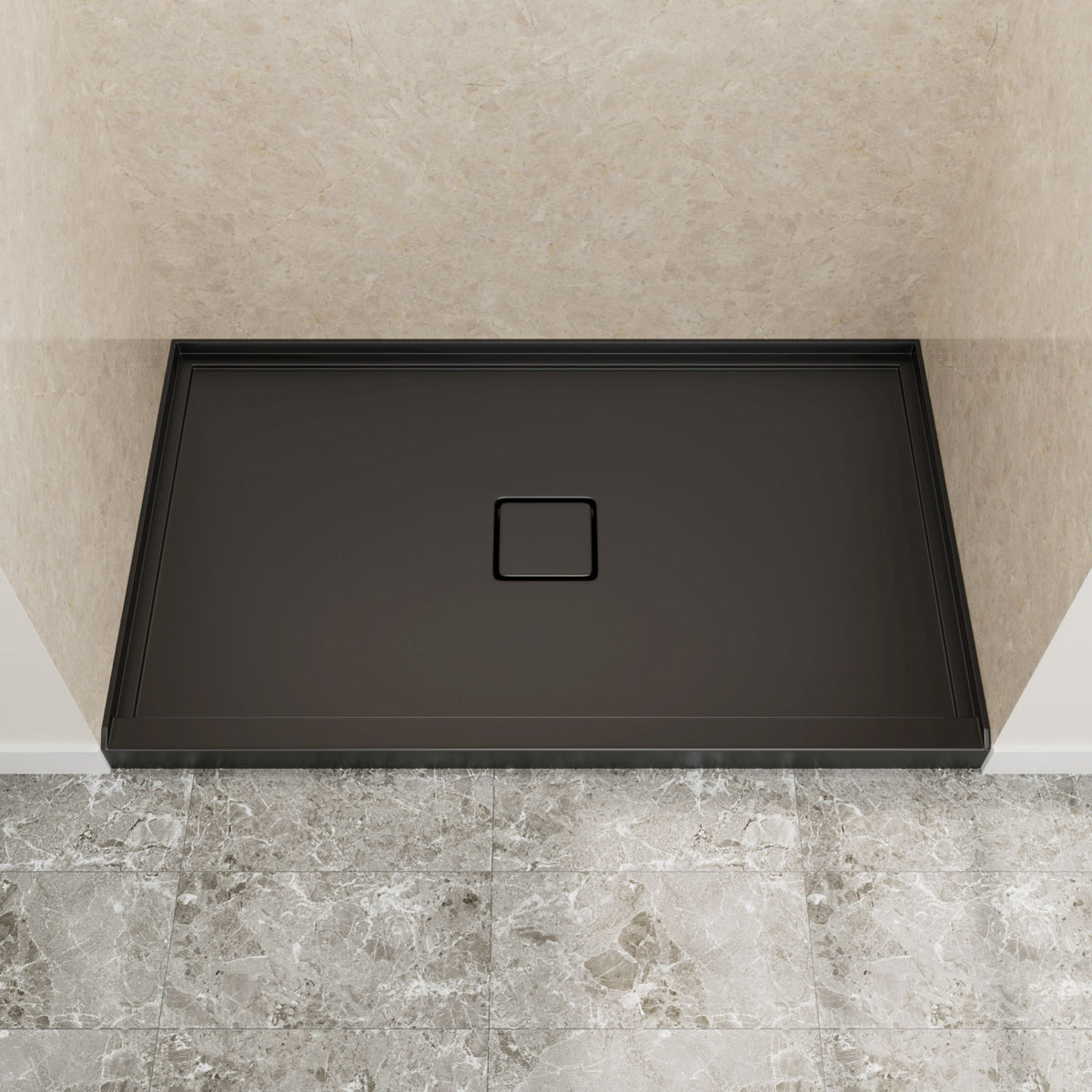 60" x 36" in Shower Base,resin and fiberglass,Center Drain Single-Threshold Shower Pan,Glossy Black Black SKU T6587P581346 product image 1