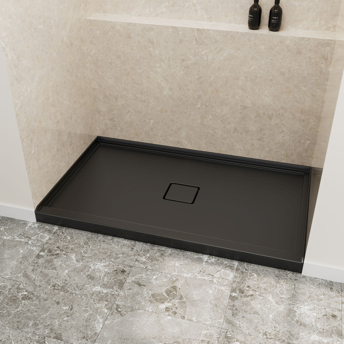 60" x 36" in Shower Base,resin and fiberglass,Center Drain Single-Threshold Shower Pan,Glossy Black Black SKU T6587P581346 product image 2