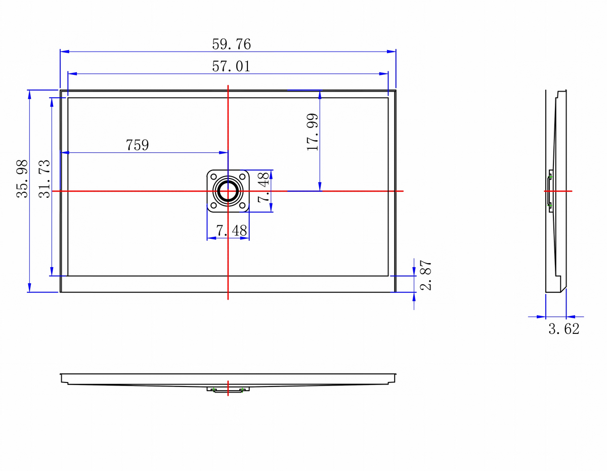 60" x 36" in Shower Base,resin and fiberglass,Center Drain Single-Threshold Shower Pan,Glossy Black Black SKU T6587P581346 product image 7