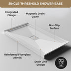 60x32 Inch White Acrylic Shower Base, Center Drain, Non-Slip Surface White SKU T5595P487481 product image 3