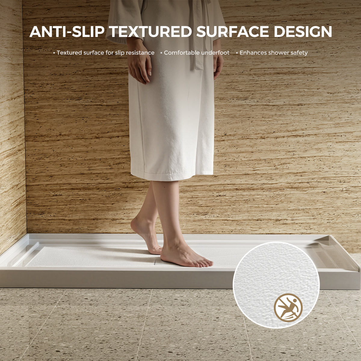 60x32 Inch White Acrylic Shower Base, Center Drain, Non-Slip Surface White SKU T5595P487481 product image 7
