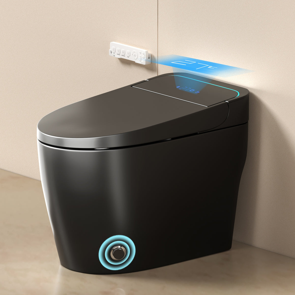 Unique Smart Toile, One Piece Toilet with Bidet Built In,Intelligent Toilet Auto Open/Close Seat. Bidet toilet with Dryer and Warm Water.BLACK