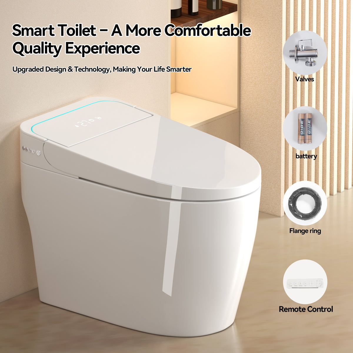 Unique Smart Toile, One Piece Toilet with Bidet Built In,Intelligent Toilet Auto Open/Close Seat. Bidet toilet with Dryer and Warm Water.WHITE