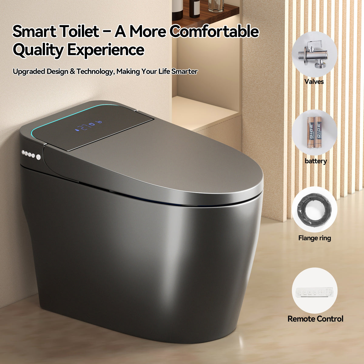 Unique Smart Toile, One Piece Toilet with Bidet Built In,Intelligent Toilet Auto Open/Close Seat. Bidet toilet with Dryer and Warm Water.Gray