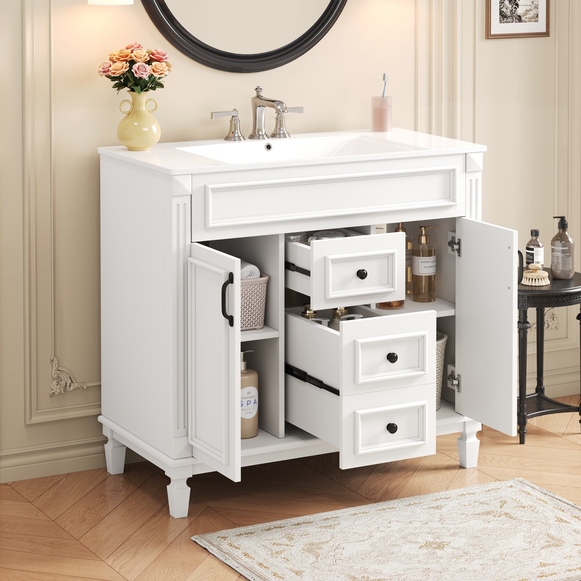 36'' Bathroom Vanity with Top Sink, Modern Bathroom Storage Cabinet with 2 Soft Closing Doors, Single Sink Bathroom Vanity