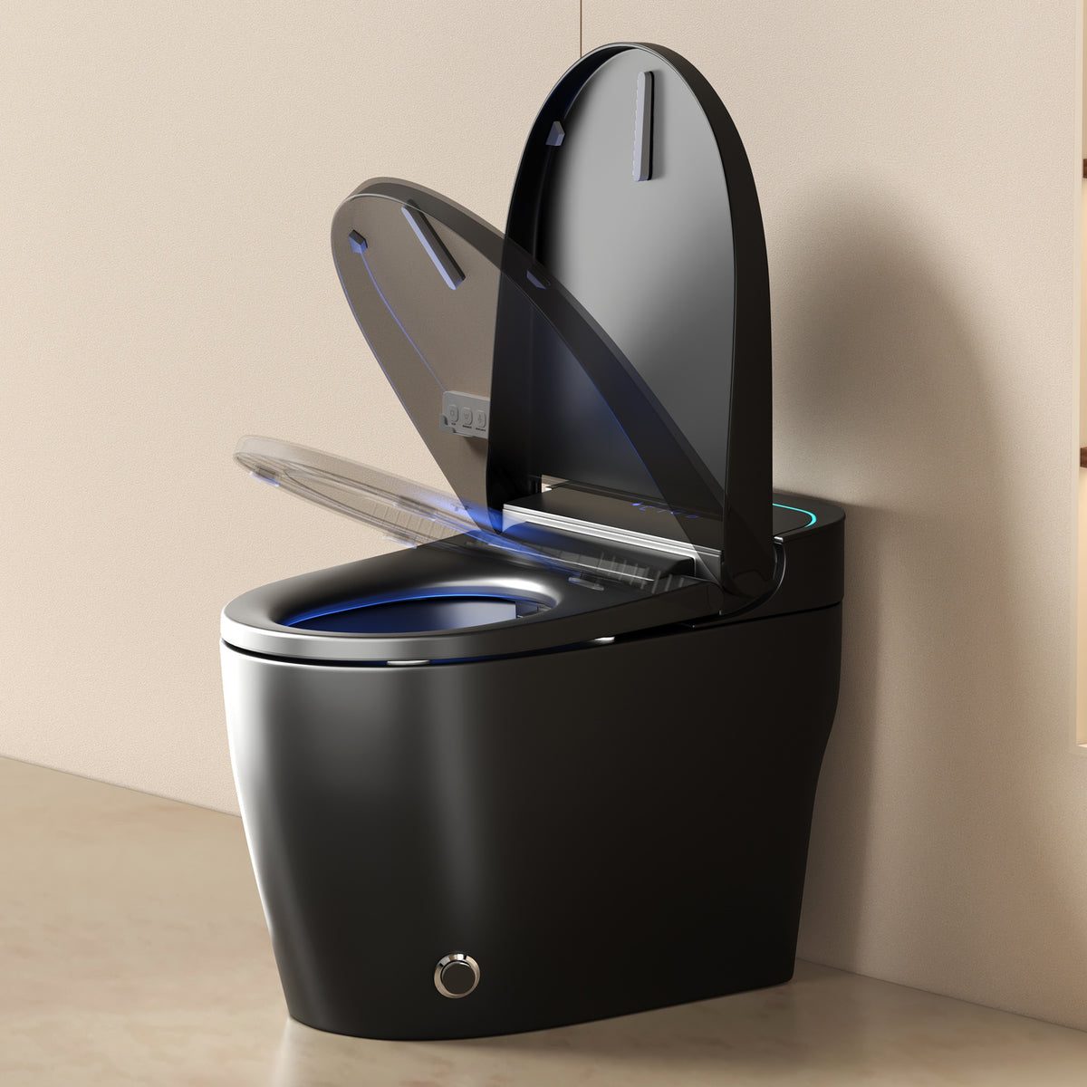 Unique Smart Toile, One Piece Toilet with Bidet Built In,Intelligent Toilet Auto Open/Close Seat. Bidet toilet with Dryer and Warm Water.BLACK