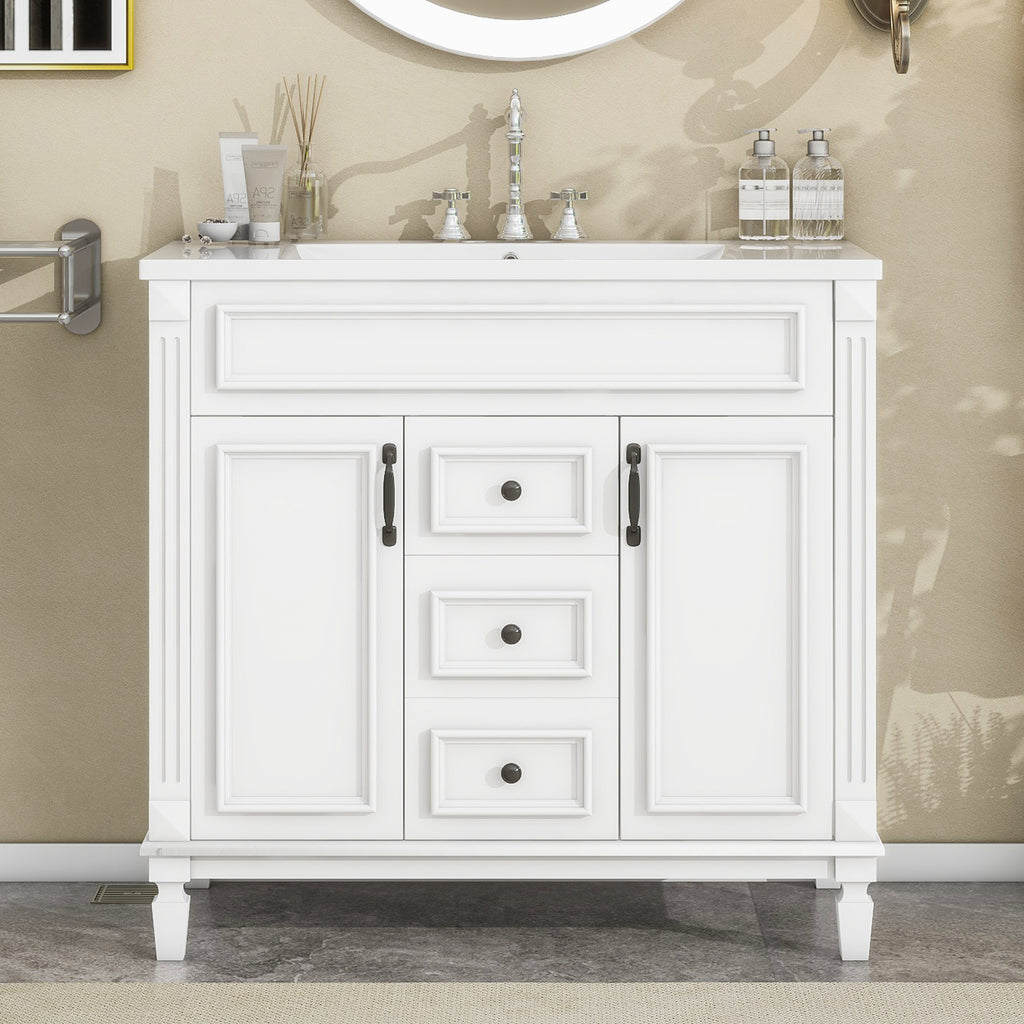 36'' Bathroom Vanity with Top Sink, Modern Bathroom Storage Cabinet with 2 Soft Closing Doors, Single Sink Bathroom Vanity