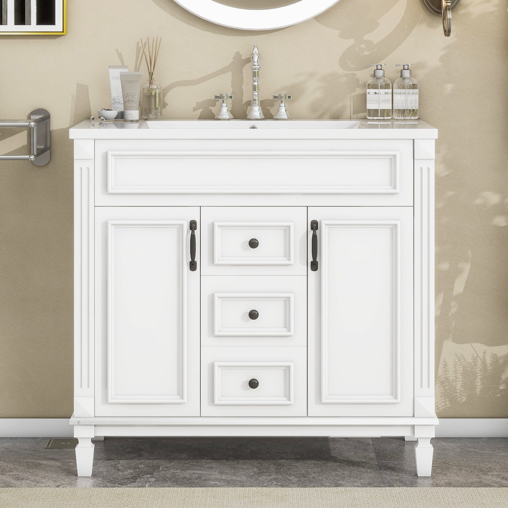 36'' Bathroom Vanity with Top Sink, Modern Bathroom Storage Cabinet with 2 Soft Closing Doors, Single Sink Bathroom Vanity