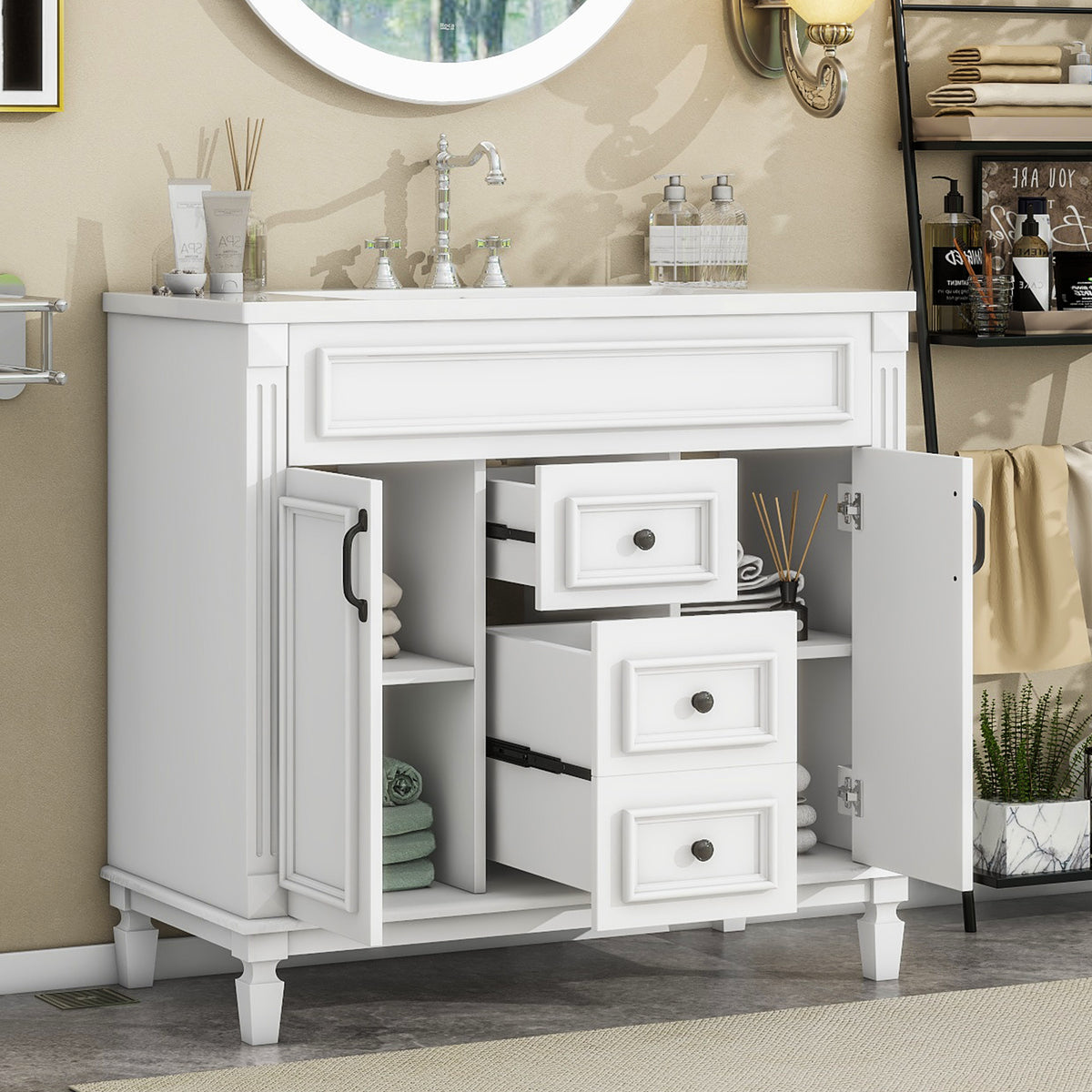 36'' Bathroom Vanity with Top Sink, Modern Bathroom Storage Cabinet with 2 Soft Closing Doors, Single Sink Bathroom Vanity