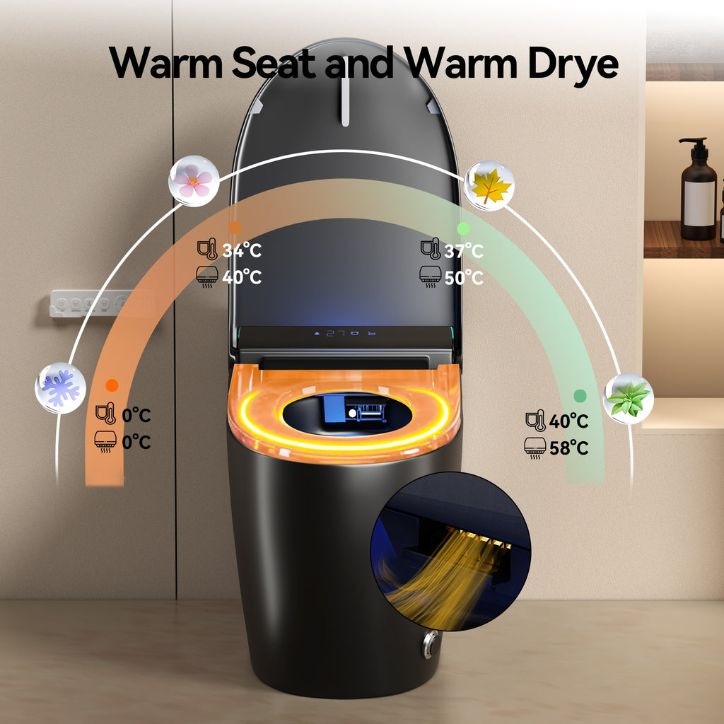 Unique Smart Toile, One Piece Toilet with Bidet Built In,Intelligent Toilet Auto Open/Close Seat. Bidet toilet with Dryer and Warm Water.BLACK