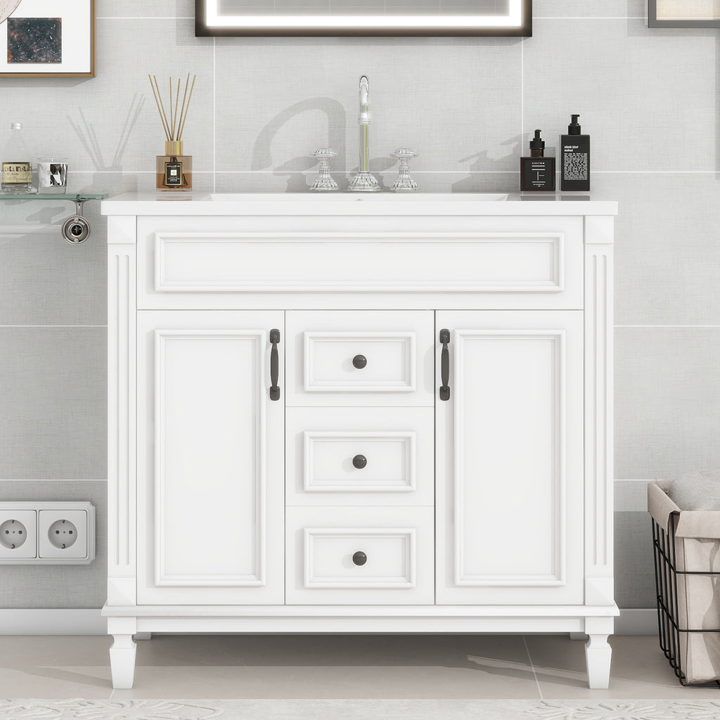 36'' Bathroom Vanity with Top Sink, Modern Bathroom Storage Cabinet with 2 Soft Closing Doors, Single Sink Bathroom Vanity