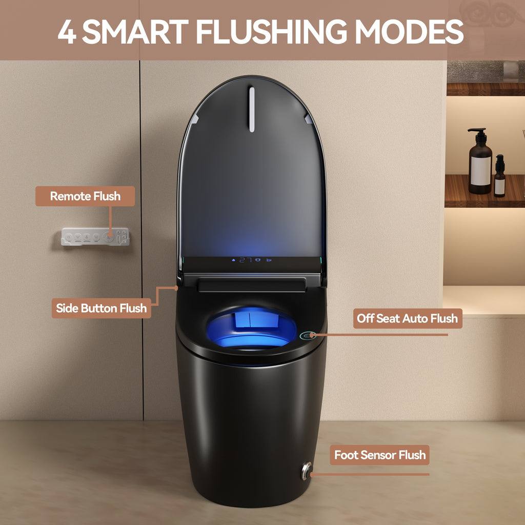 Unique Smart Toile, One Piece Toilet with Bidet Built In,Intelligent Toilet Auto Open/Close Seat. Bidet toilet with Dryer and Warm Water.BLACK