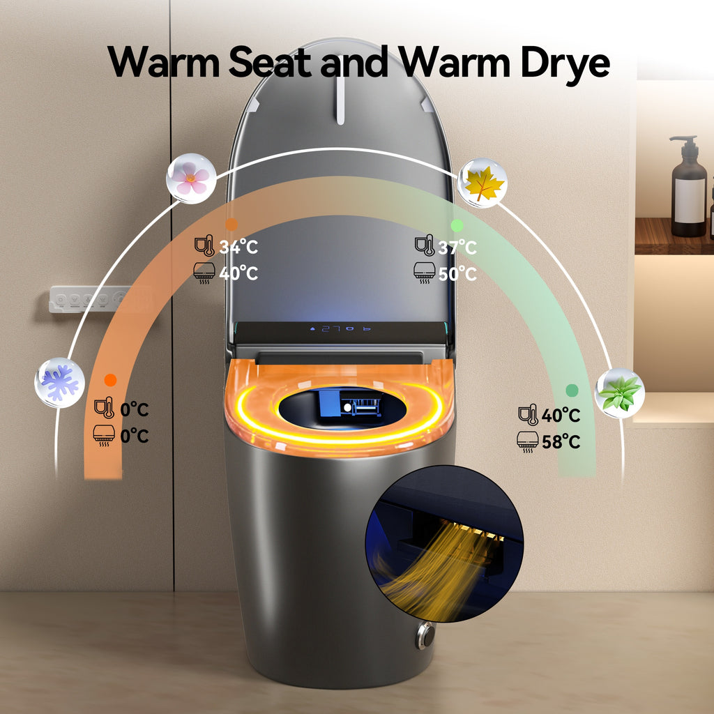 Unique Smart Toile, One Piece Toilet with Bidet Built In,Intelligent Toilet Auto Open/Close Seat. Bidet toilet with Dryer and Warm Water.Gray