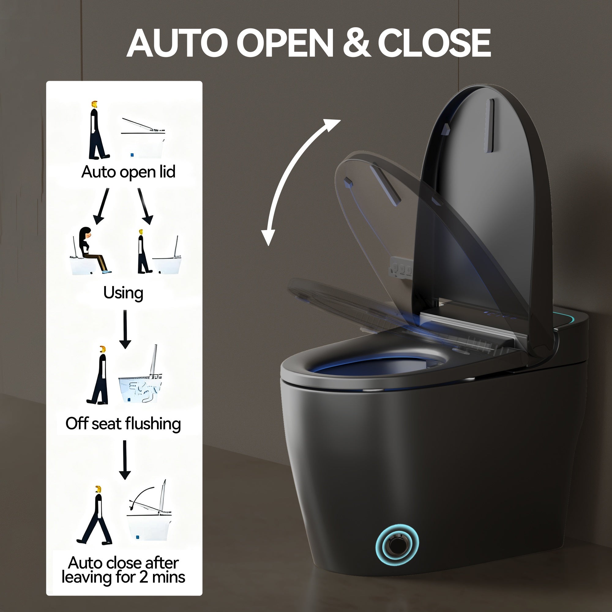 Unique Smart Toile, One Piece Toilet with Bidet Built In,Intelligent Toilet Auto Open/Close Seat. Bidet toilet with Dryer and Warm Water.Gray