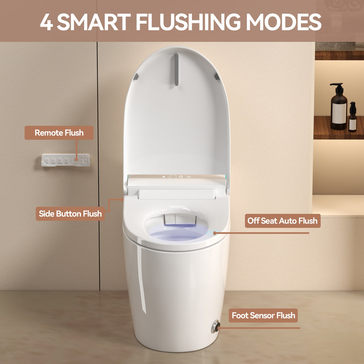 Unique Smart Toile, One Piece Toilet with Bidet Built In,Intelligent Toilet Auto Open/Close Seat. Bidet toilet with Dryer and Warm Water.WHITE