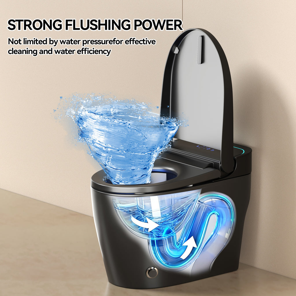 Unique Smart Toile, One Piece Toilet with Bidet Built In,Intelligent Toilet Auto Open/Close Seat. Bidet toilet with Dryer and Warm Water.BLACK