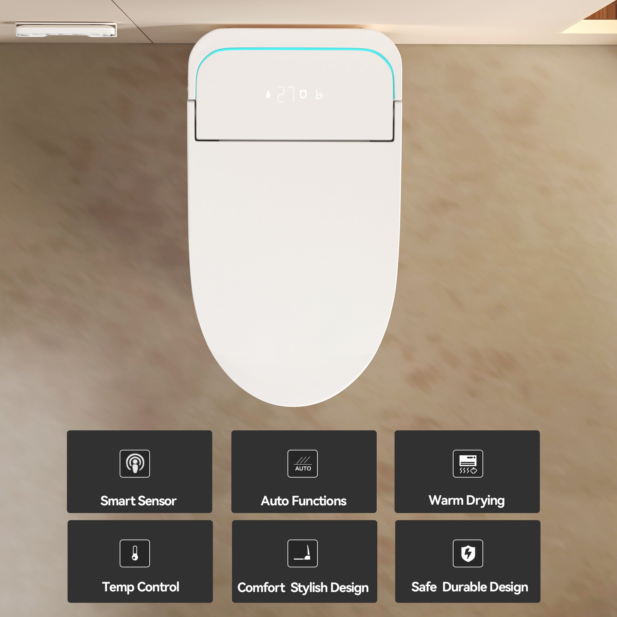 Unique Smart Toile, One Piece Toilet with Bidet Built In,Intelligent Toilet Auto Open/Close Seat. Bidet toilet with Dryer and Warm Water.WHITE