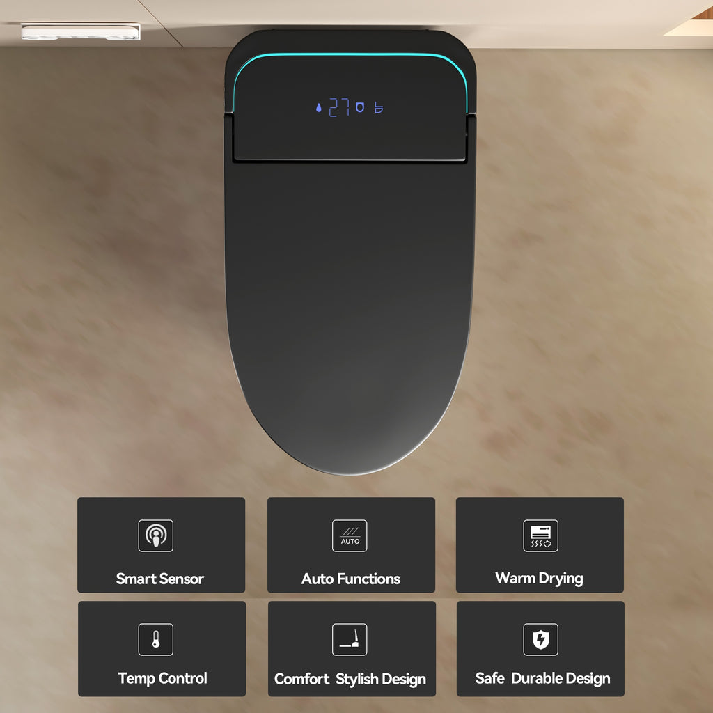 Unique Smart Toile, One Piece Toilet with Bidet Built In,Intelligent Toilet Auto Open/Close Seat. Bidet toilet with Dryer and Warm Water.BLACK