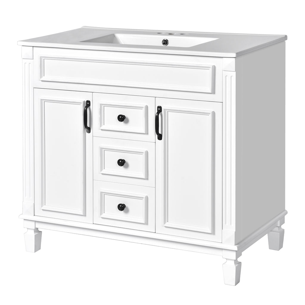 36'' Bathroom Vanity with Top Sink, Modern Bathroom Storage Cabinet with 2 Soft Closing Doors, Single Sink Bathroom Vanity