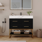 36" Artificial Stone Bathroom Vanity with Ceramic Sink, Modern Bathroom Sink Cabinet with Drawers and Open Shelf