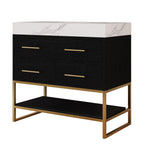 36" Artificial Stone Bathroom Vanity with Ceramic Sink, Modern Bathroom Sink Cabinet with Drawers and Open Shelf