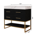 36" Artificial Stone Bathroom Vanity with Ceramic Sink, Modern Bathroom Sink Cabinet with Drawers and Open Shelf