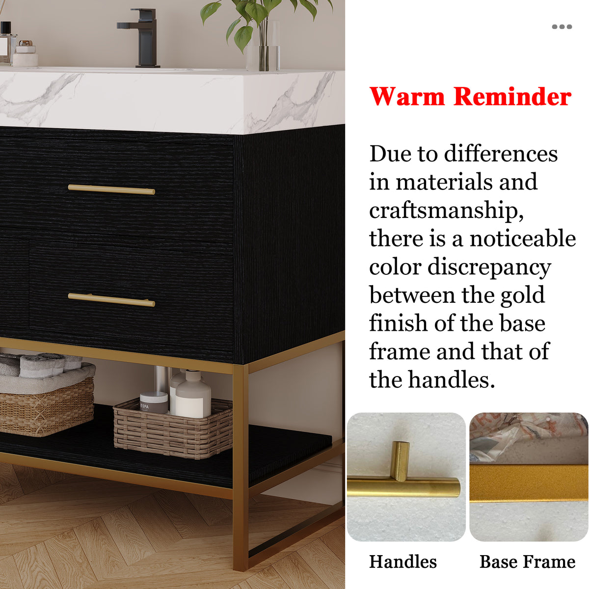 36" Artificial Stone Bathroom Vanity with Ceramic Sink, Modern Bathroom Sink Cabinet with Drawers and Open Shelf