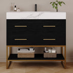 36" Artificial Stone Bathroom Vanity with Ceramic Sink, Modern Bathroom Sink Cabinet with Drawers and Open Shelf