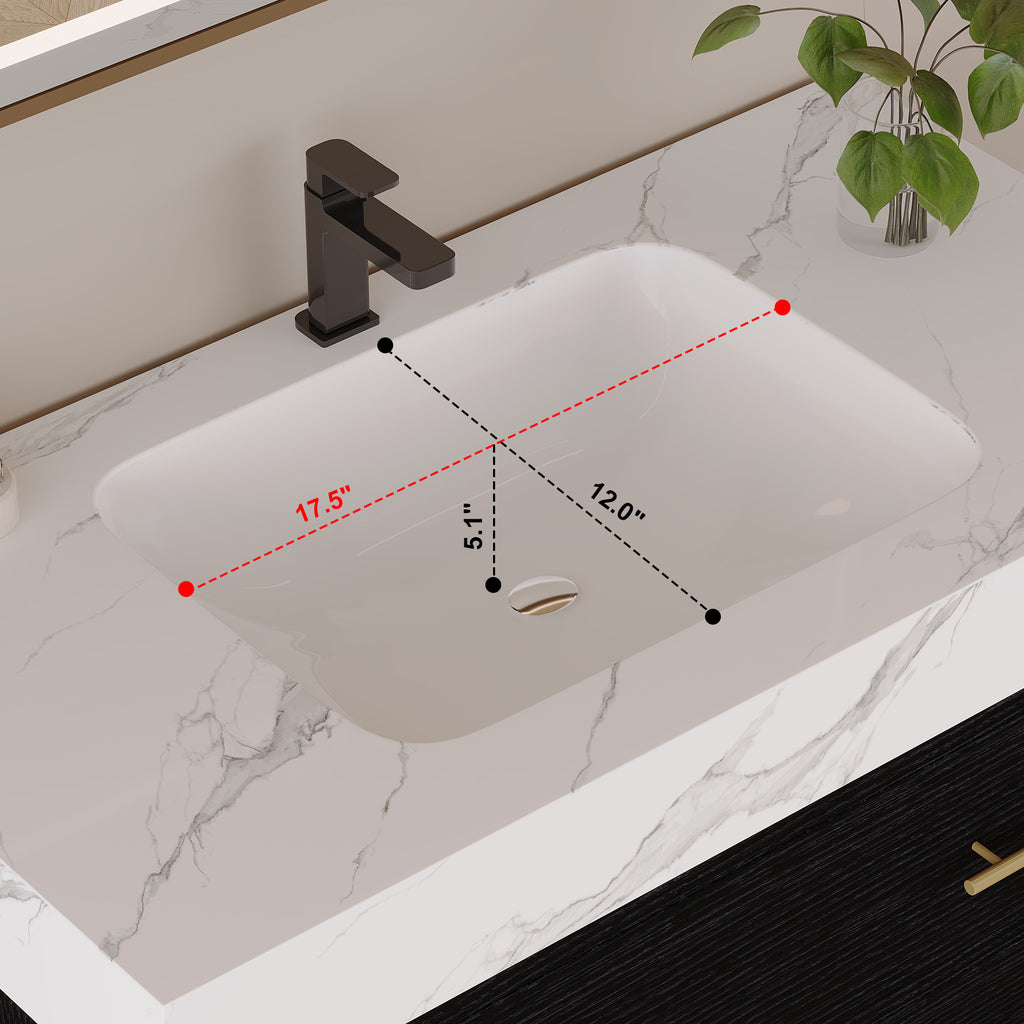 36" Artificial Stone Bathroom Vanity with Ceramic Sink, Modern Bathroom Sink Cabinet with Drawers and Open Shelf