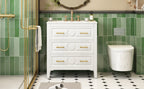 30" Bathroom Vanity with Ceramic Sink Combo, Free Standing Single Vanity Set with 3 Drawers, Solid Wood Frame Storage Cabinet, White