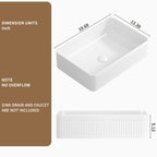 19.69 Inch Rectangular Vessel Sink, White Porcelain Ceramic Above Counter Modern Bathroom Vanity Art Basin