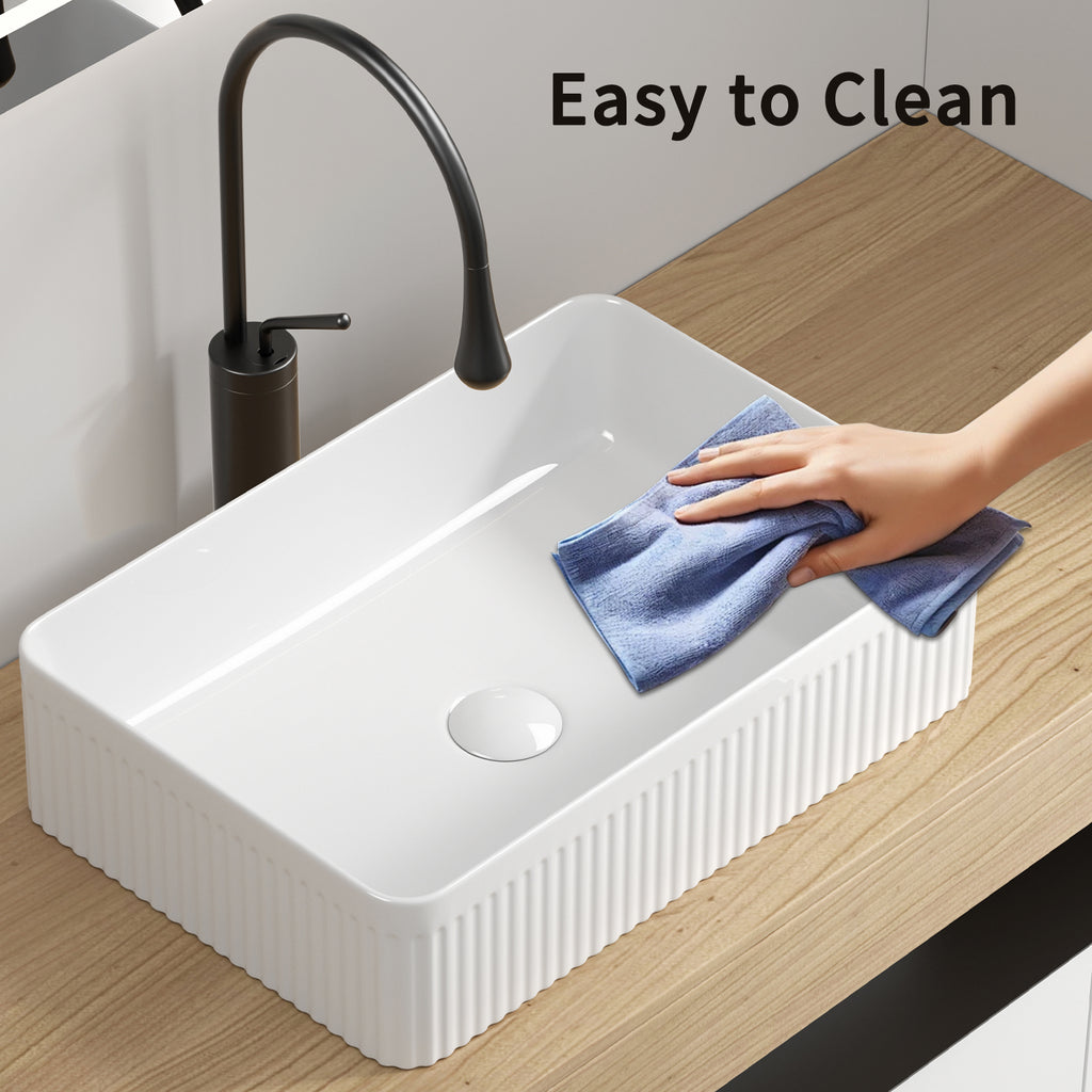 19.69 Inch Rectangular Vessel Sink, White Porcelain Ceramic Above Counter Modern Bathroom Vanity Art Basin