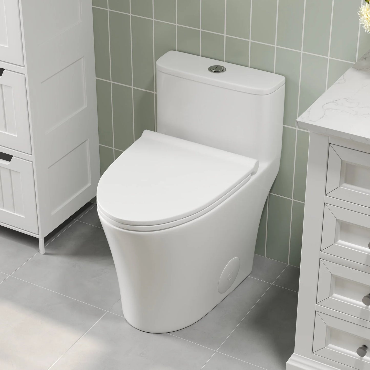 Modern One-Piece Elongated Toilet with Soft-Close Seat – High-Efficiency Dual Flush, Sleek Compact Design
