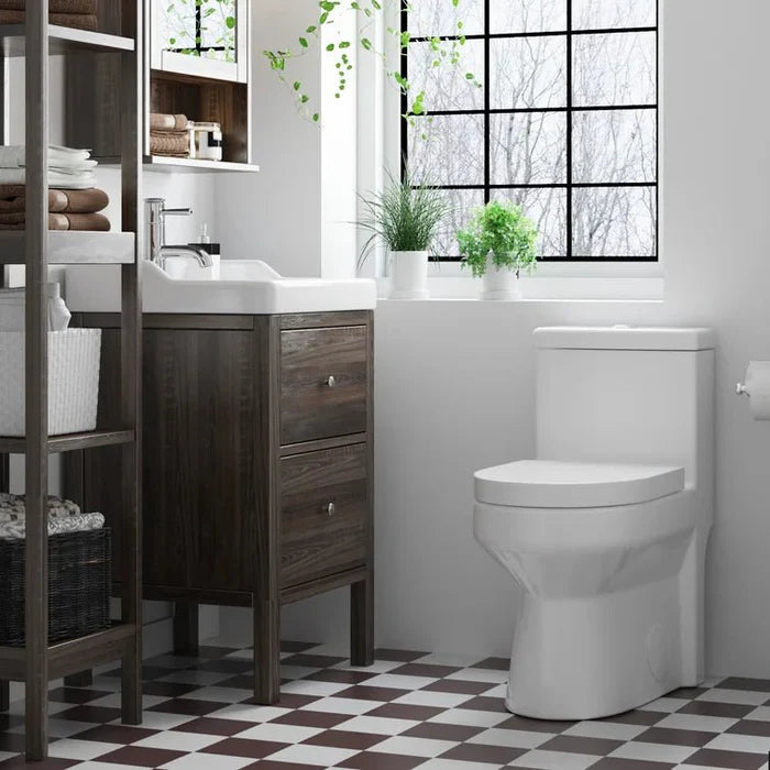 Compact One-Piece Round Toilet with High-Efficiency Flush – Space-Saving Floor Mounted Toilet (Seat Included)