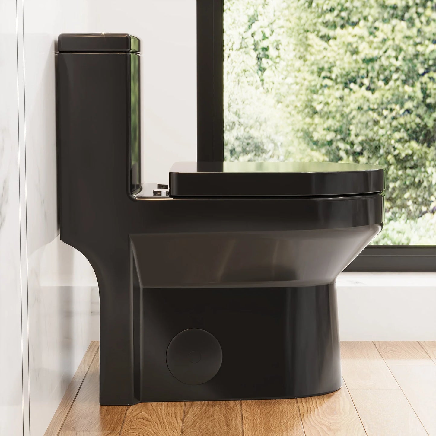 Compact One-Piece Round Toilet with High-Efficiency Flush – Space-Saving Floor Mounted Toilet (Seat Included)