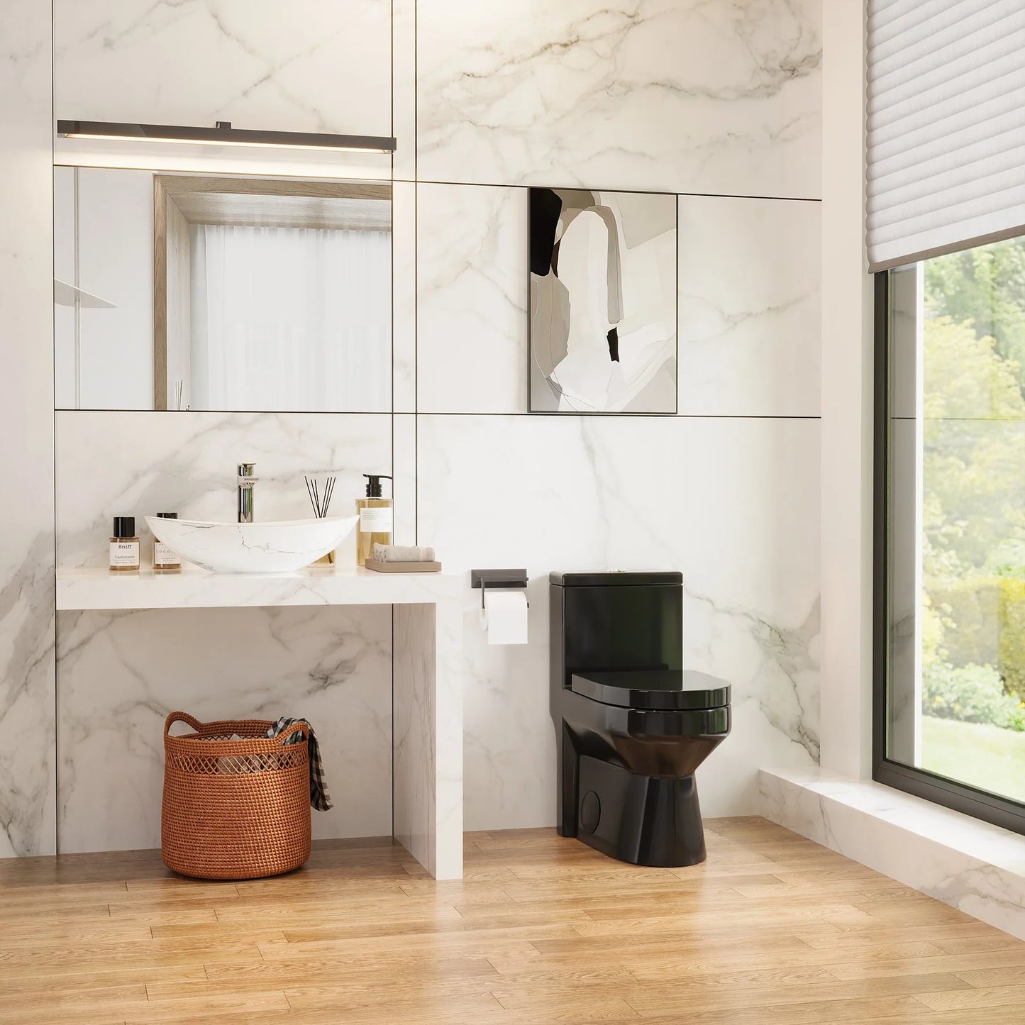 Compact One-Piece Round Toilet with High-Efficiency Flush – Space-Saving Floor Mounted Toilet (Seat Included)