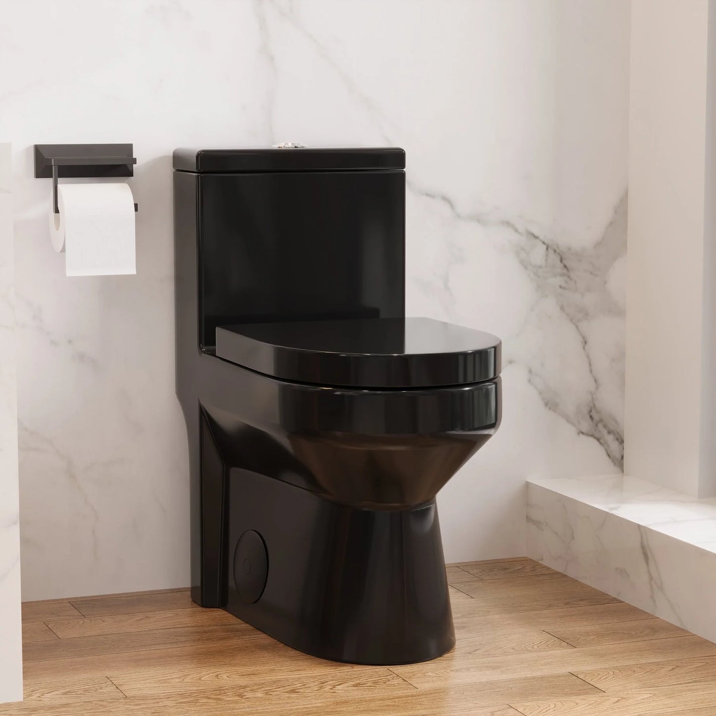 Compact One-Piece Round Toilet with High-Efficiency Flush – Space-Saving Floor Mounted Toilet (Seat Included)