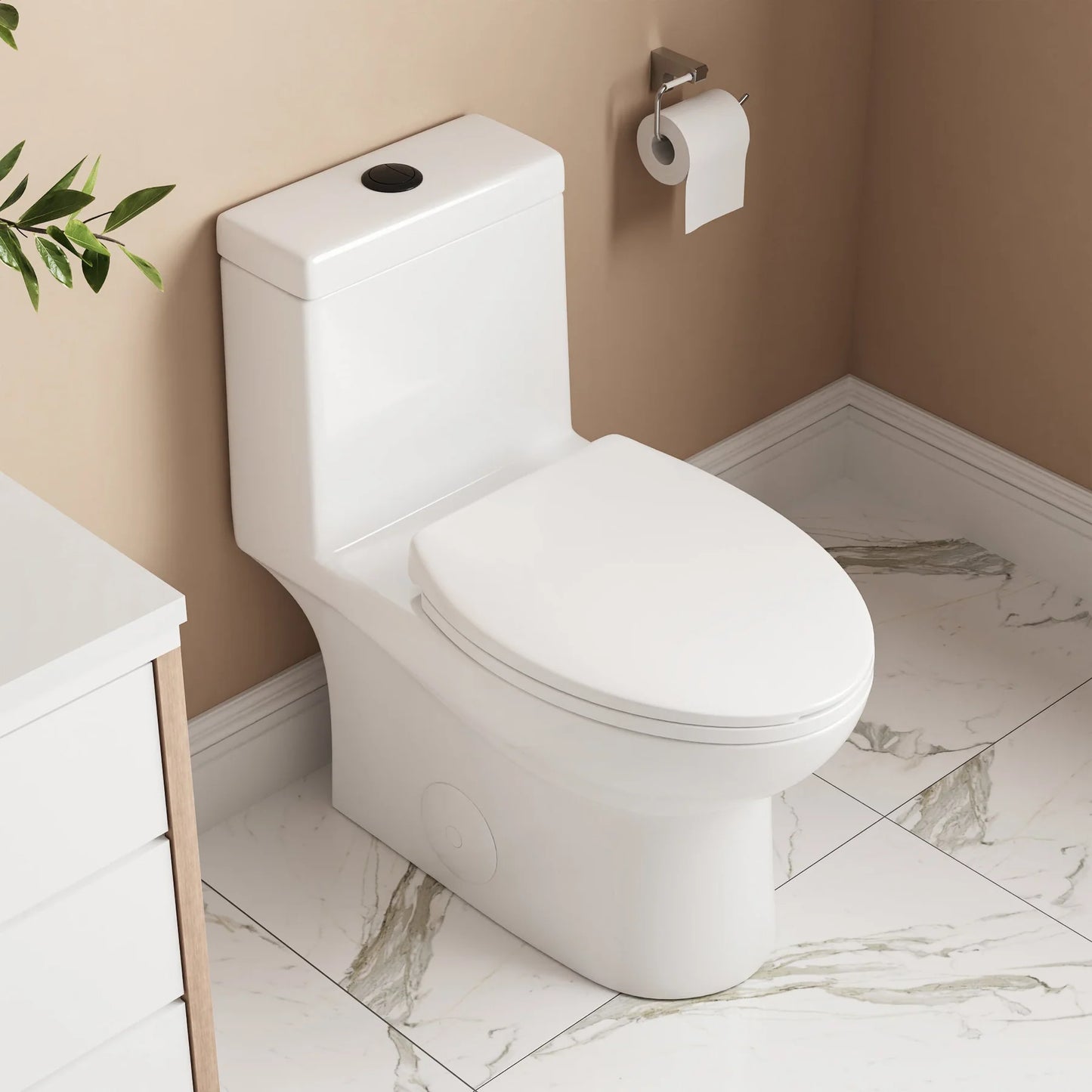 Classic One-Piece Toilet with Soft-Close Seat – High-Efficiency Dual Flush, Comfortable Standard Height