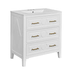 30" Bathroom Vanity with Ceramic Sink Combo, Free Standing Single Vanity Set with 3 Drawers, Solid Wood Frame Storage Cabinet, White