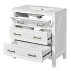 30" Bathroom Vanity with Ceramic Sink Combo, Free Standing Single Vanity Set with 3 Drawers, Solid Wood Frame Storage Cabinet, White