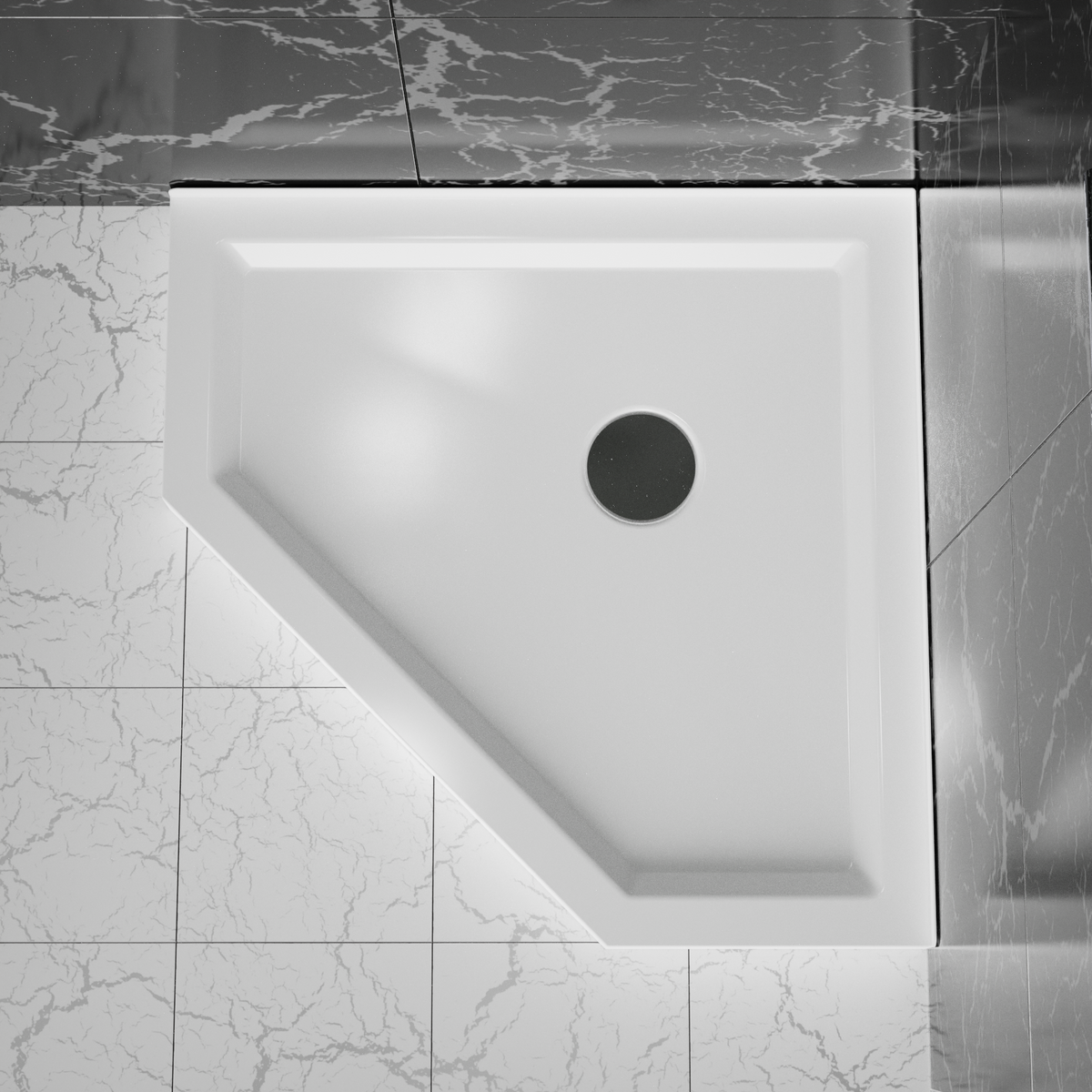 Goodyo 36 in. D x 36 in. W x 3.4 in. H Corner Drain Neo-Angle Shower Base in White White SKU D163111784 product image 1