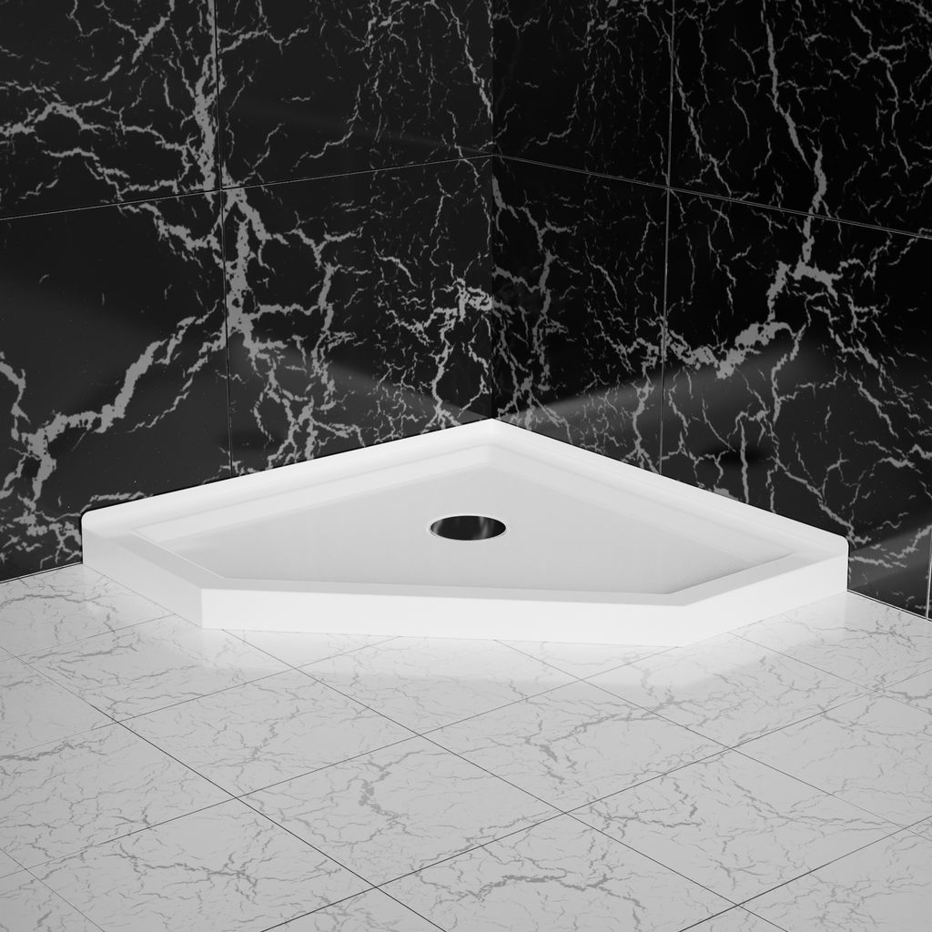 Goodyo 36 in. D x 36 in. W x 3.4 in. H Corner Drain Neo-Angle Shower Base in White White SKU D163111784 product image 2