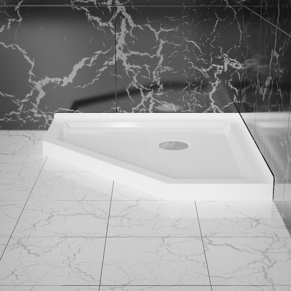 Goodyo 36 in. D x 36 in. W x 3.4 in. H Corner Drain Neo-Angle Shower Base in White White SKU D163111784 product image 3