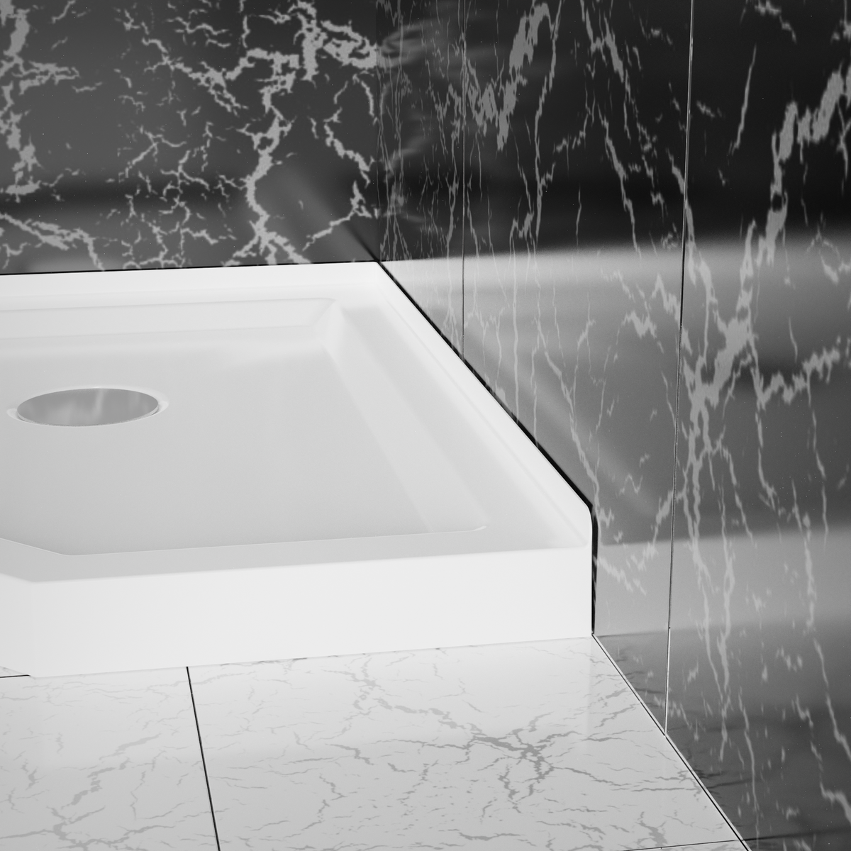 Goodyo 36 in. D x 36 in. W x 3.4 in. H Corner Drain Neo-Angle Shower Base in White White SKU D163111784 product image 4